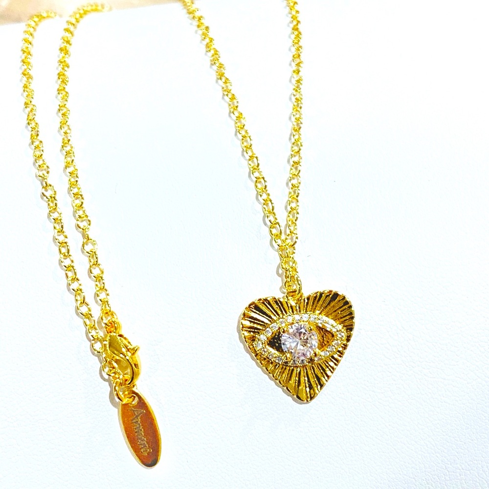 Armeni Golden Eye 18k gold plated heart evil eye rhinestone crystal necklace